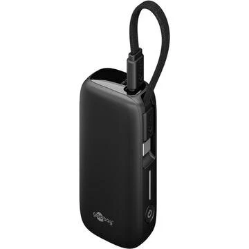 Goobay 5000 mAh Powerbank med indbygget USB-C-kabel 20W - Sort