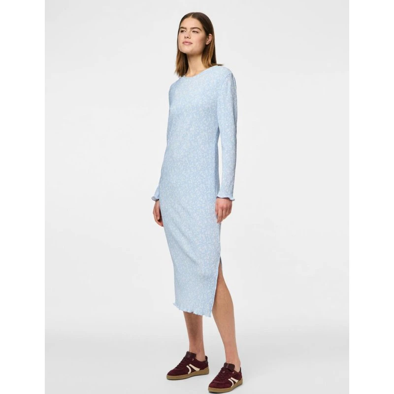 Pieces Pcflora LS Midi Plisseret Kjole – Cashmere Blue