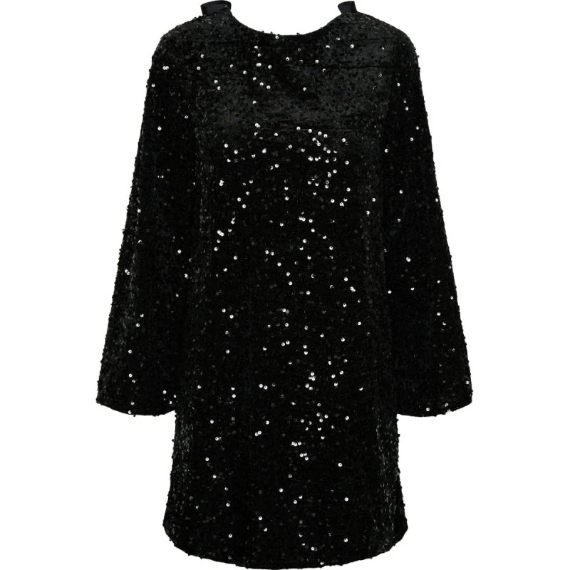 Pieces Pckam LS Deep Back Bow kjole - Sort pailletter