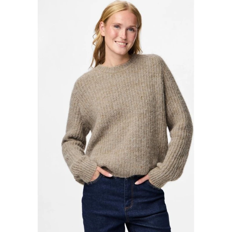 PIECES PCCleo Striktrøje - Greige Melange