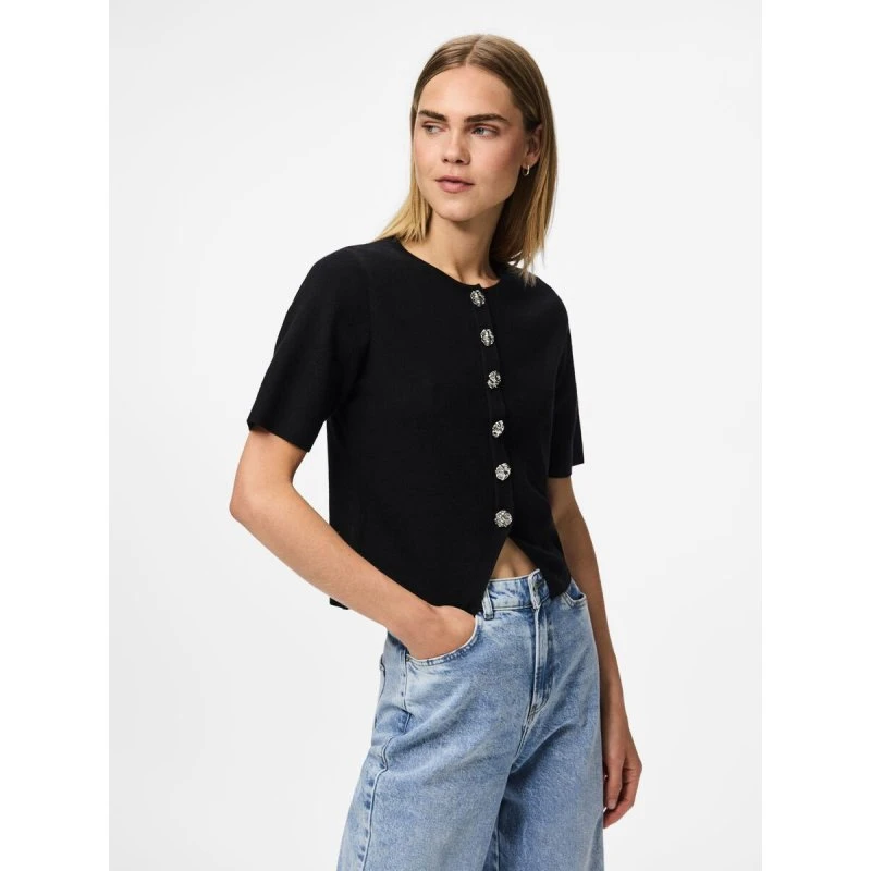 PCMARIE Split Cardigan O-hals, Kortærmet Cropped