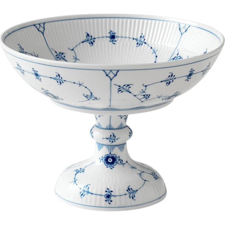 Royal Copenhagen Musselmalet Riflet skål på høj fod 80 cl