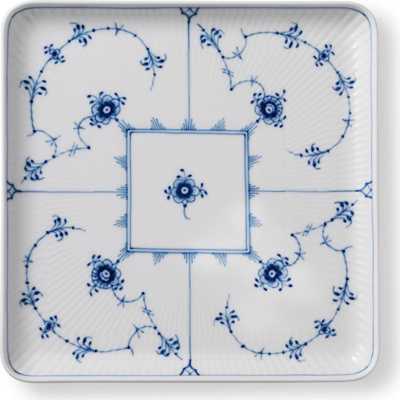 Royal Copenhagen Musselmalet Riflet kvadratisk tallerken 20 cm