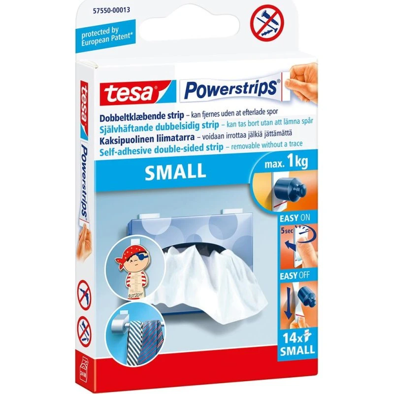Tesa Powerstrips Small klæbepuder 1,5x3,5 cm 14 stk (op til 1 kg)