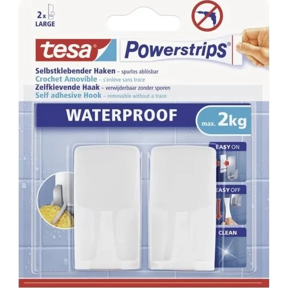 Tesa Powerstrips Waterproof kroge, 2 stk. (op til 2 kg)