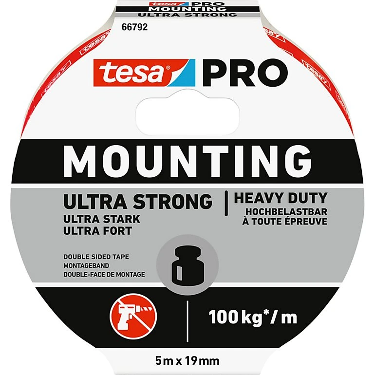 tesa PRO Monteringstape Ultra Strong 5 m, hvid