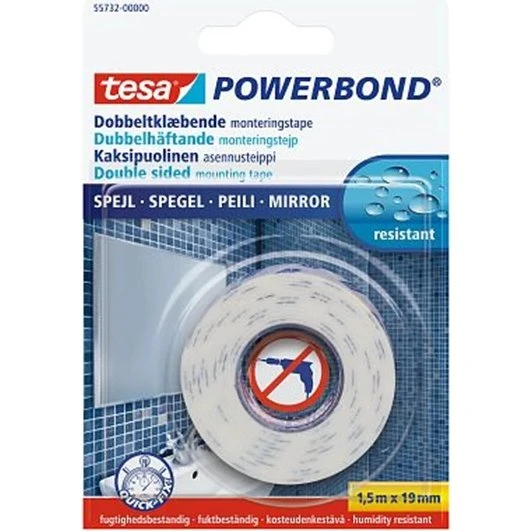 TESA Spejltape 19 mm x 1,5 m - dobbeltsidet monteringstape