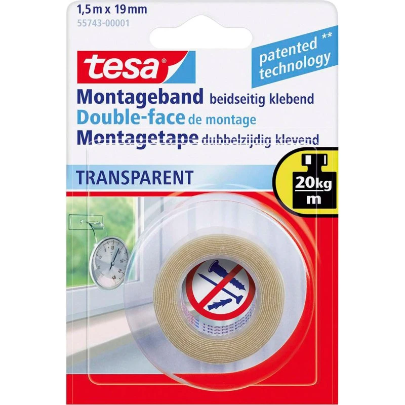 Tesa Powerbond monteringstape 19 mm x 1,5 m – klar
