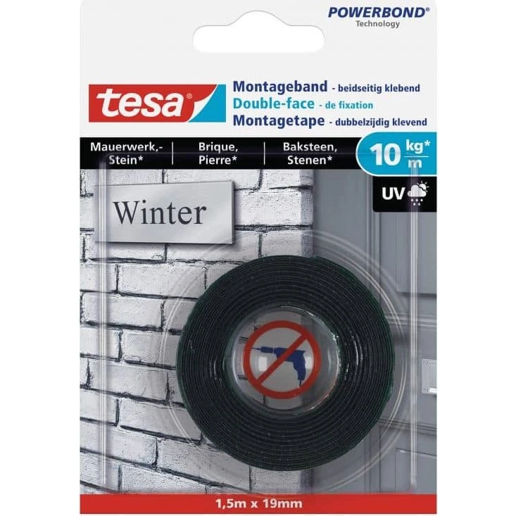 tesa Monteringstape til murværk og sten 1,5 m x 19 mm (10 kg/m)