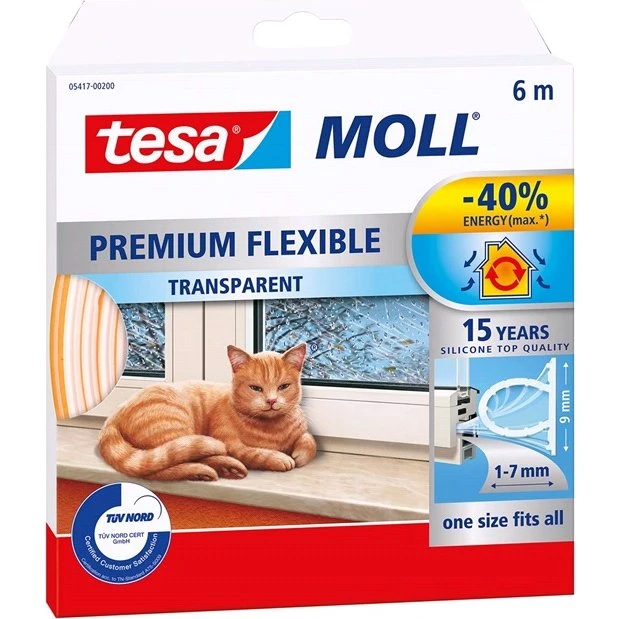 Tesa Moll Silikonetætningsliste 6 m – transparent/hvid