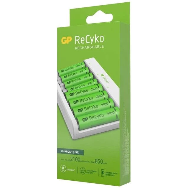 GP ReCyko E811 USB-oplader + 4xAA 2100mAh & 4xAAA 850mAh