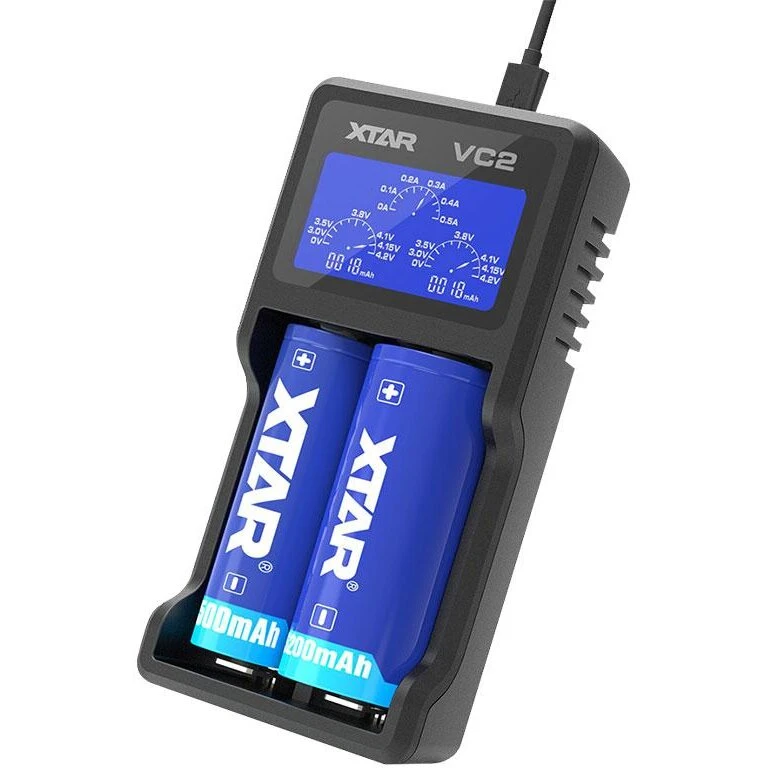 XTAR VC2 batterioplader til 26650 & 18650 (USB, 2-kanal)