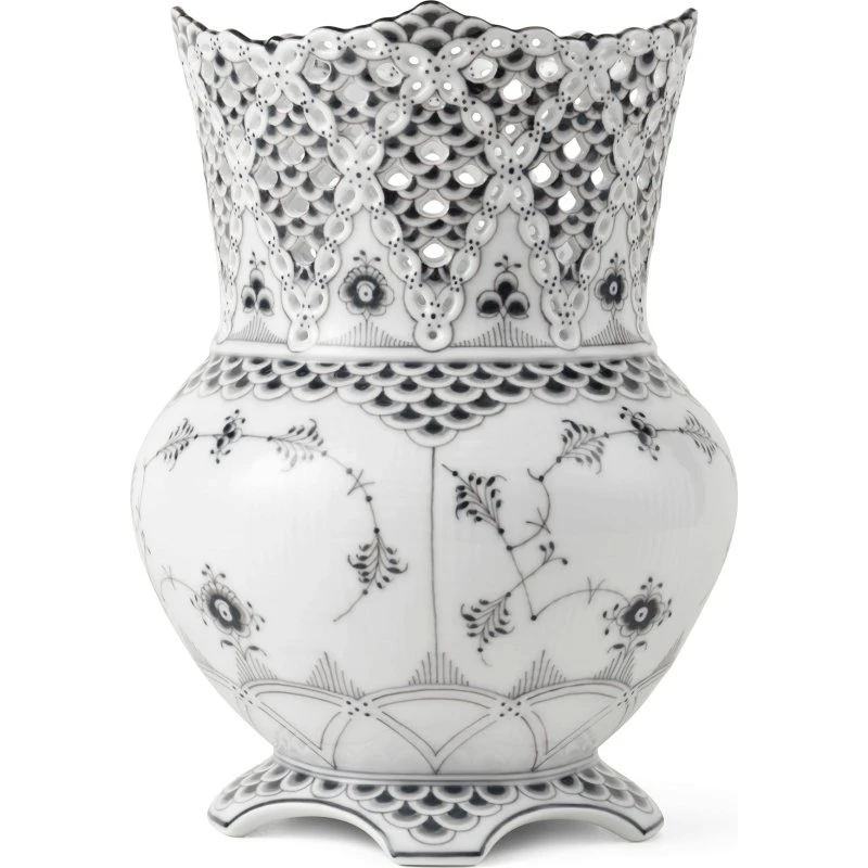 Sort Musselmalet Helblonde vase, 22 cm