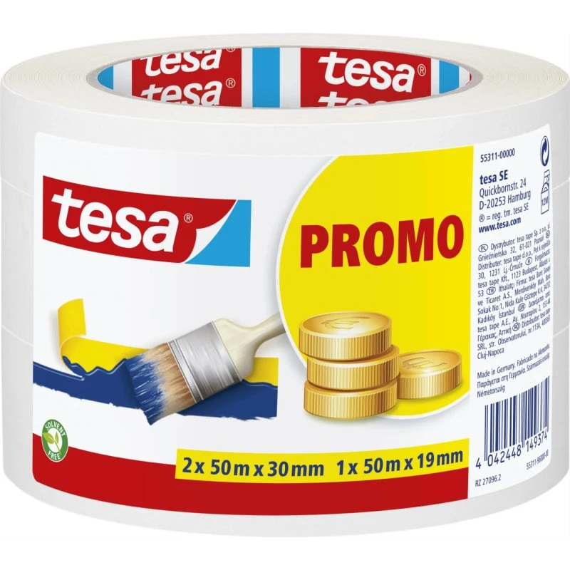 Tesa Economy Malertape 3-pak (2x30 mm + 1x19 mm, hvid)