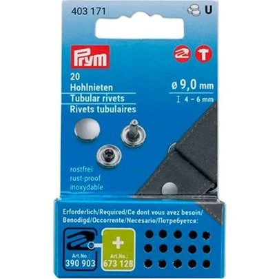 Prym hulnitter Ø 9 mm 4-6 mm sølv – 20 stk