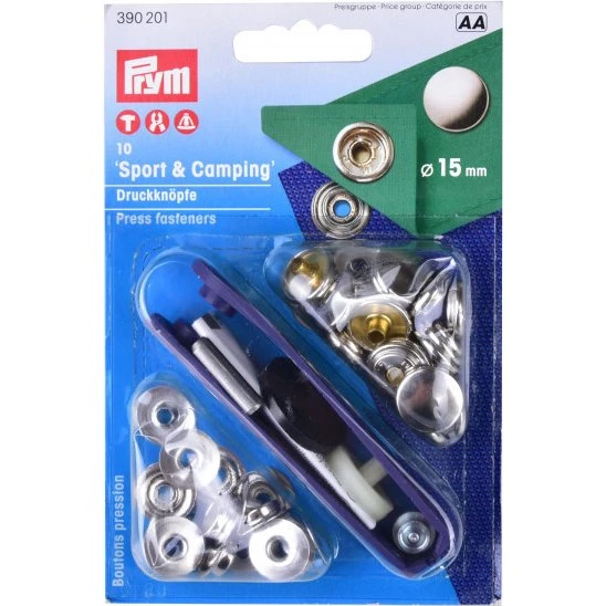 Prym Sport & Camping Trykknapper 15 mm Sølv, 10 stk