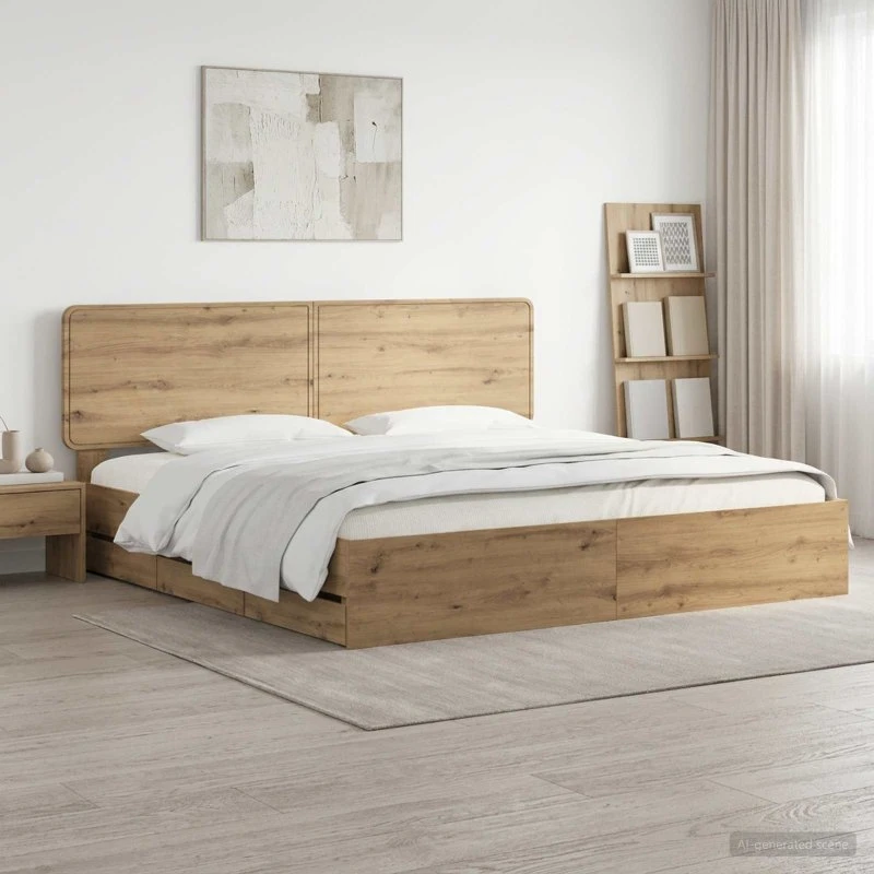 vidaXL Sengestel med opbevaring og hovedgærde, Artisan Oak 180x200