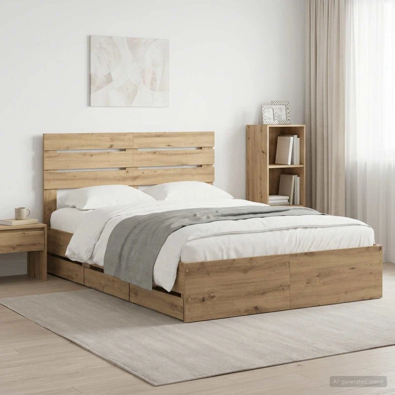 vidaXL Sengestel med opbevaring og hovedgærde, Artisan Oak 160x200