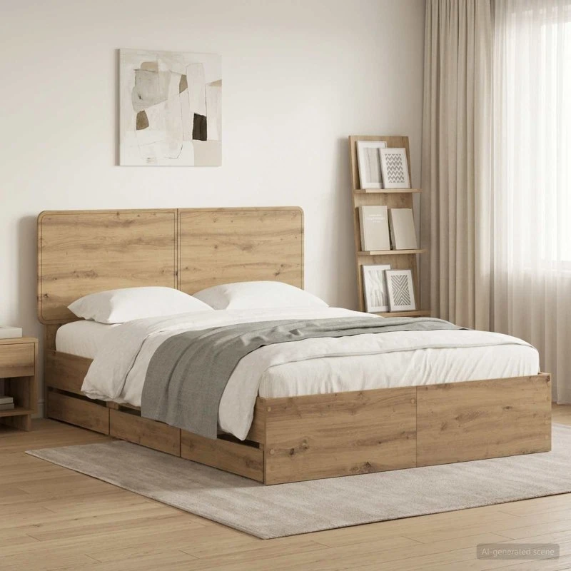 vidaXL Sengestel med opbevaring og hovedgærde, Artisan Oak, 120x200