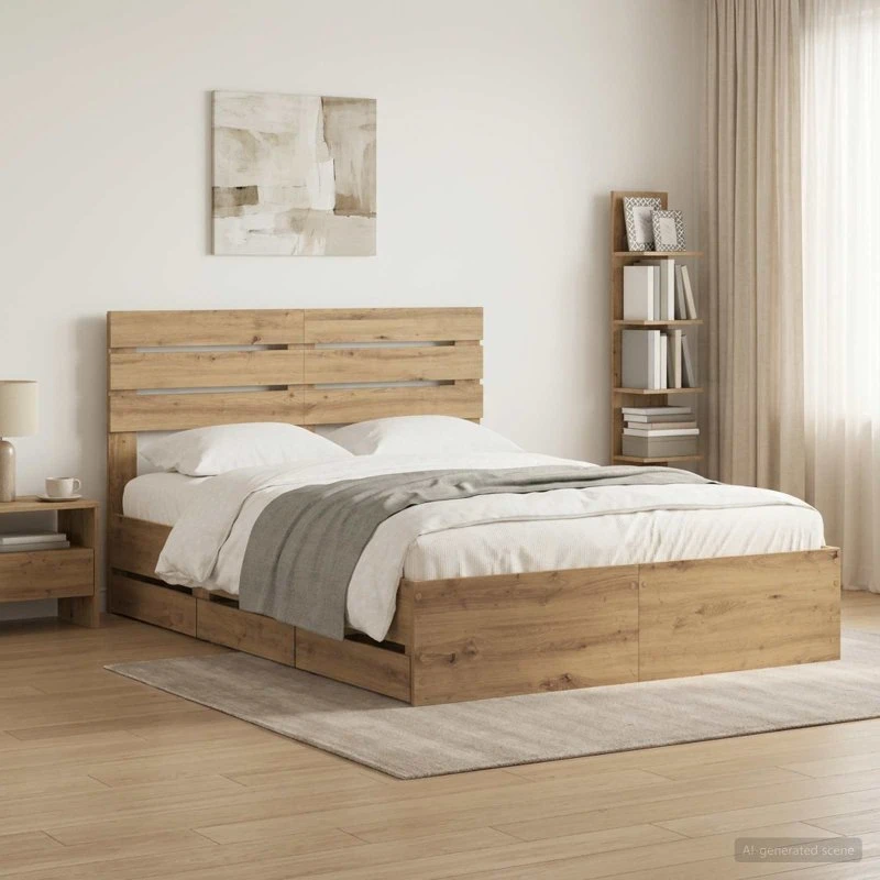 vidaXL Sengestel med opbevaring og hovedgærde, Artisan Oak 120x200