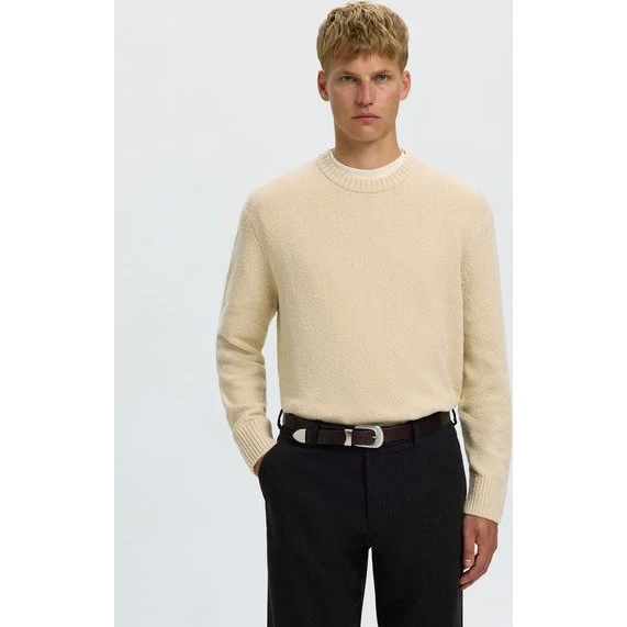 Selected Slmalex LS Knit Rlx Crew Neck i Sand