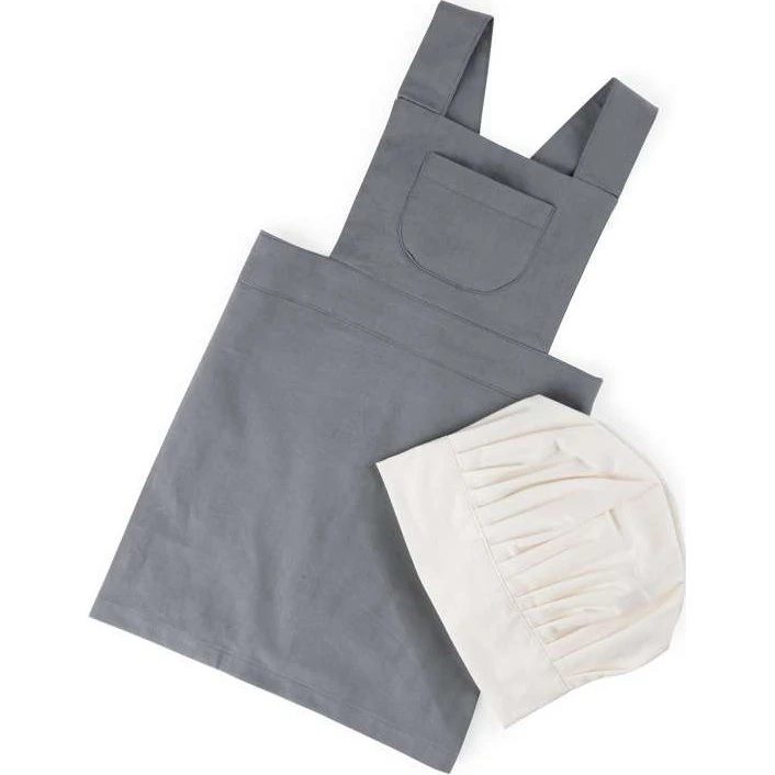 Sebra børneforklæde med kokkehue – Elephant Grey/Classic White