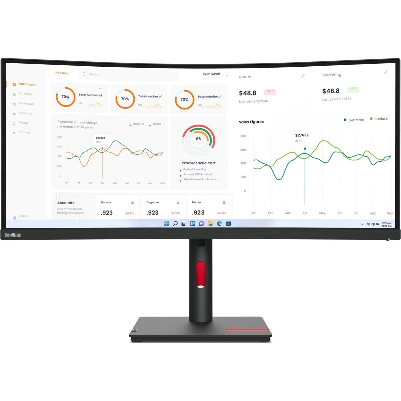 Lenovo ThinkVision T34w-30 34" kurvet UWQHD USB-C/HDMI/DP