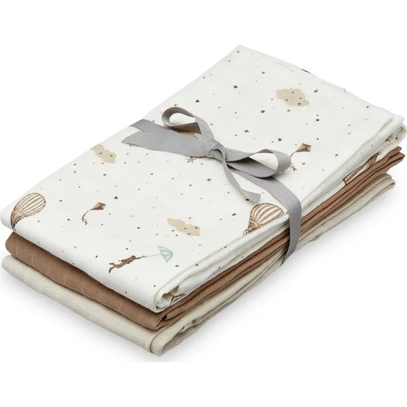 3-pak stofbleer GOTS økologisk muslin – Dreamland/Camel/Sand