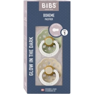 BIBS Boheme Night 2-pak Str. 1 - Selvlysende naturgummi