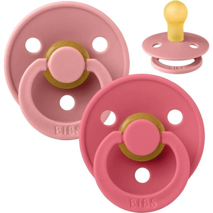 BIBS Rund Colour Sut 2-pak Str.1 - Dusty Pink/Coral