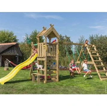Jungle Gym Teepee 2-klatremodul med gul rutsjebane