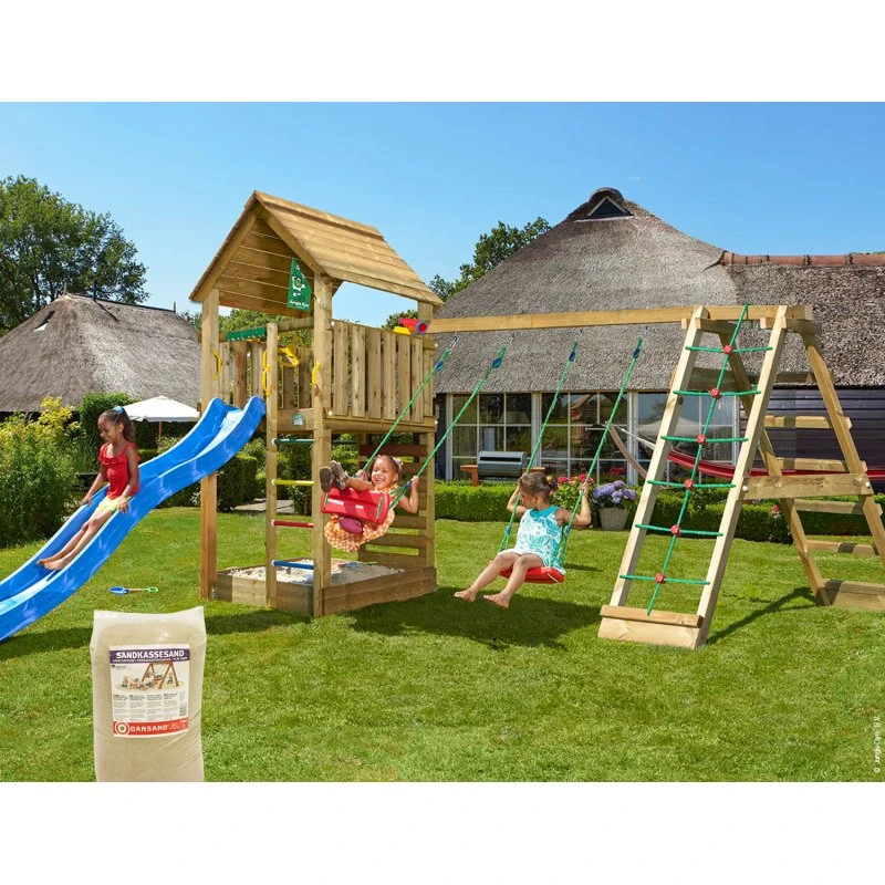 Jungle Gym Cabin 2.1 m, 2-Climb Module 220, blå rutsjebane, 120 kg sand