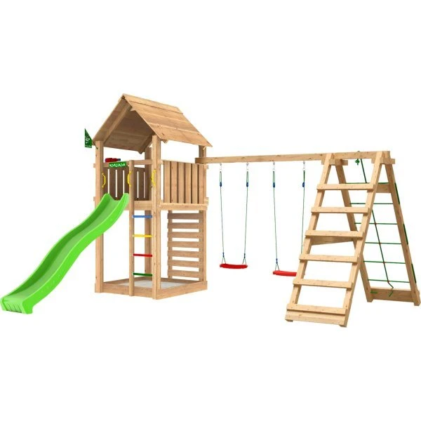 Jungle Gym Cabin legetårn 2,1 m – 2-Climb Module 220, grøn rutsjebane