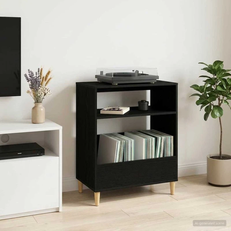 vidaXL Pladespillerstand Sort Eg 71 x 39,5 x 83 cm