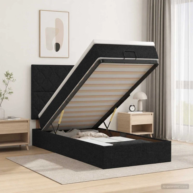 vidaXL Ottoman seng med madras og LED - Sort, 90 x 190 cm