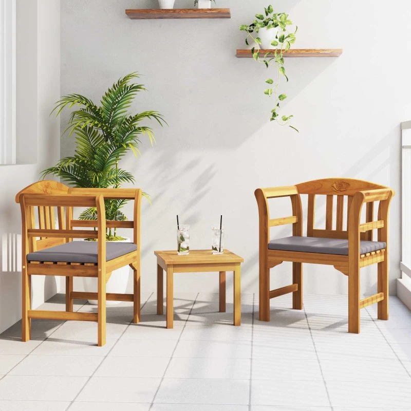 vidaXL Garden Rose loungesæt i massivt akacietræ, 3 dele