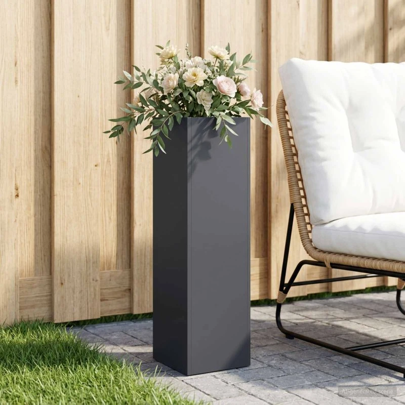vidaXL Have Blomsterkrukke Antracit 20x20x75 cm i koldvalset stål