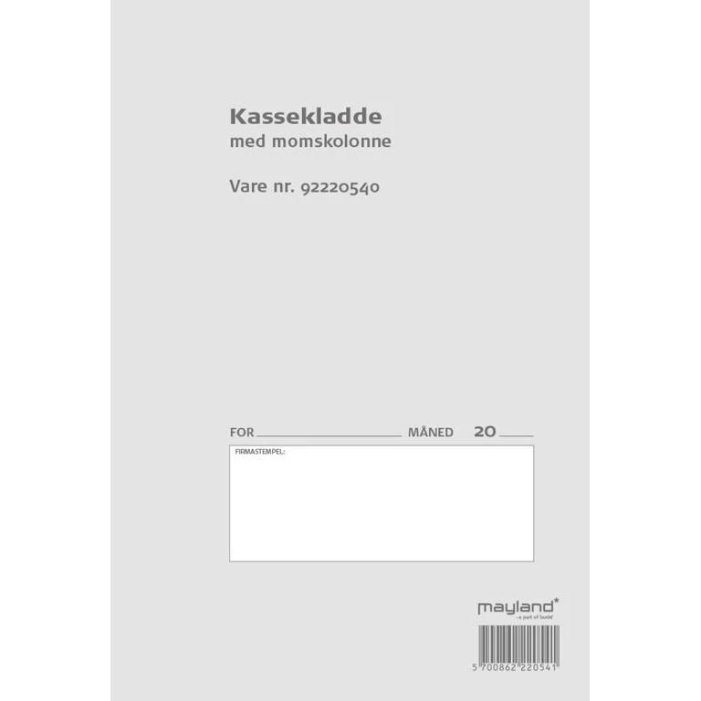 Mayland Kassekladde 92 2205 40 med moms, 140 x 205 mm