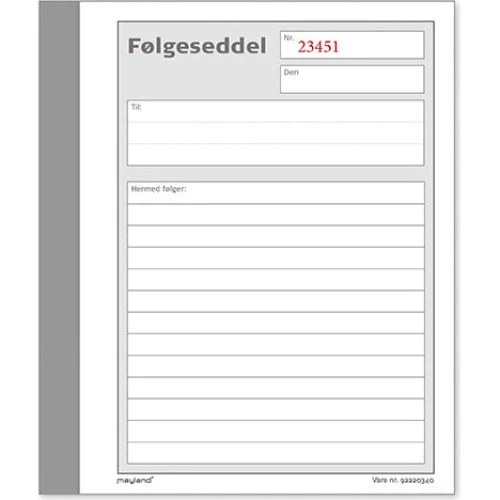 Mayland Følgeseddelbog 3 x 50 sider m. kopi (108 x 150 mm)