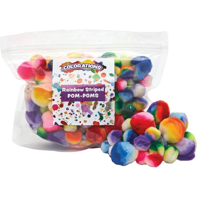 Colorations Rainbow Striped Pom Poms - 180 stk.