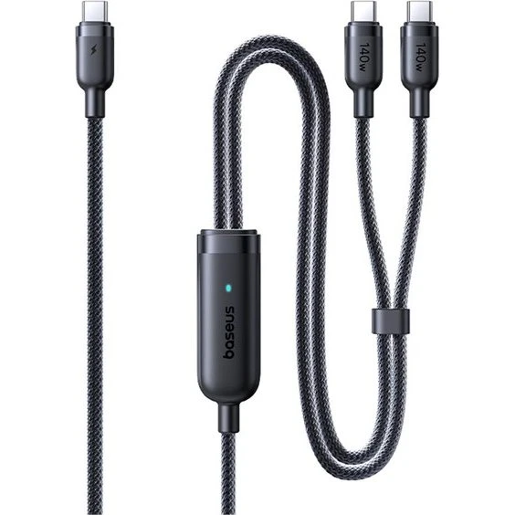 Baseus Flash 4 2-in-1 USB-C til USB-C + USB-C kabel, 140W, 1.5m, Sort