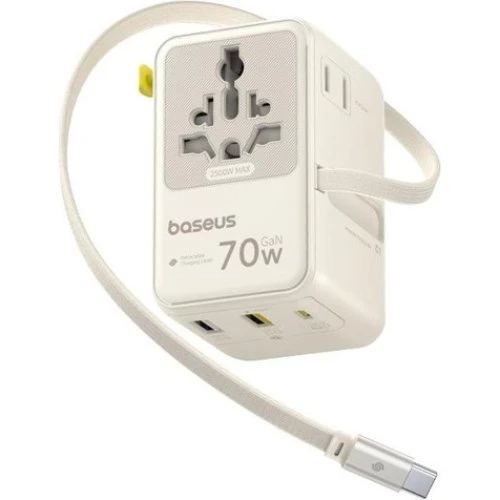 Baseus EnerCore CG11 70W 6-i-1 Rejseadapter med USB-C kabel - Hvid