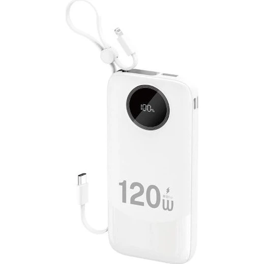 Dudao K13 10000mAh Powerbank med indbyggede kabler - Hvid