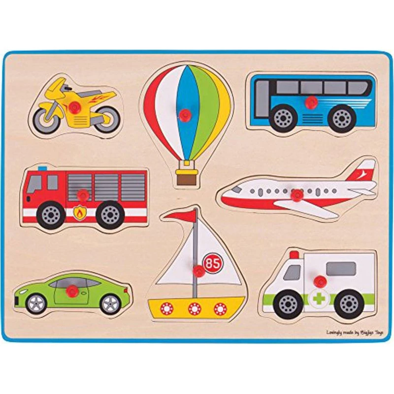 Bigjigs Wooden Stud Puzzle Vehicles - 8 brikker