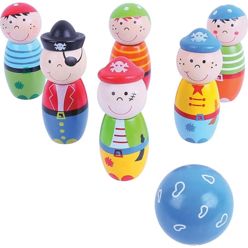 Bigjigs Pirater Bowling Set i Træ - 7 dele