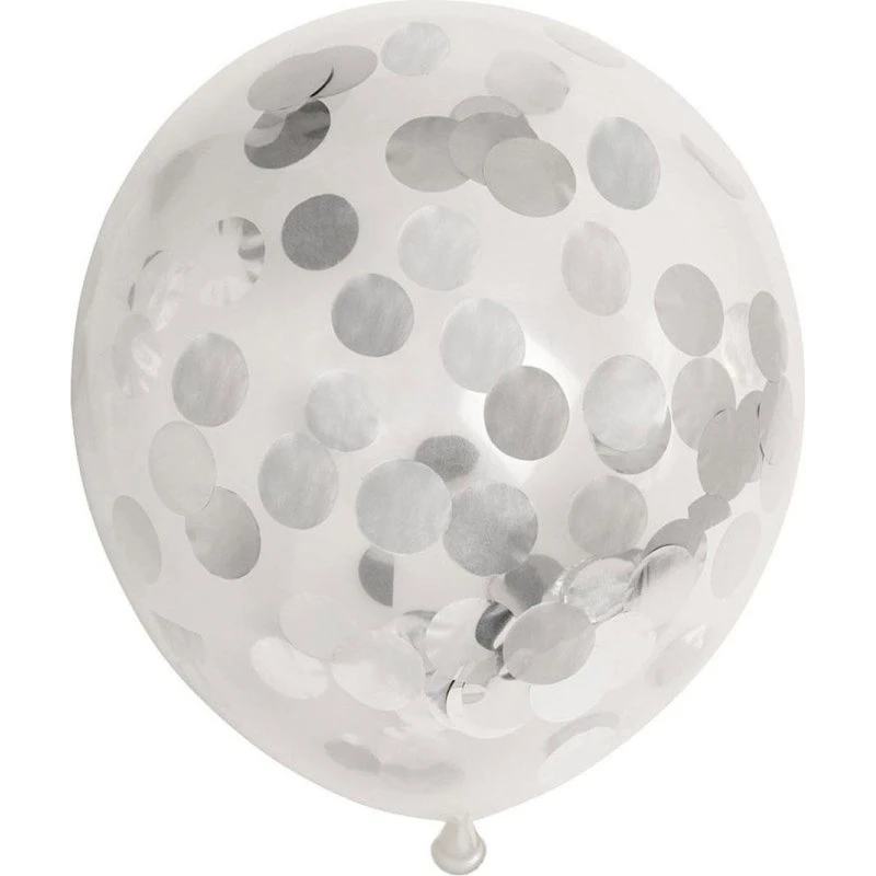 Globos Konfettiballoner med Sølvkonfetti, 30 cm, 6 stk.