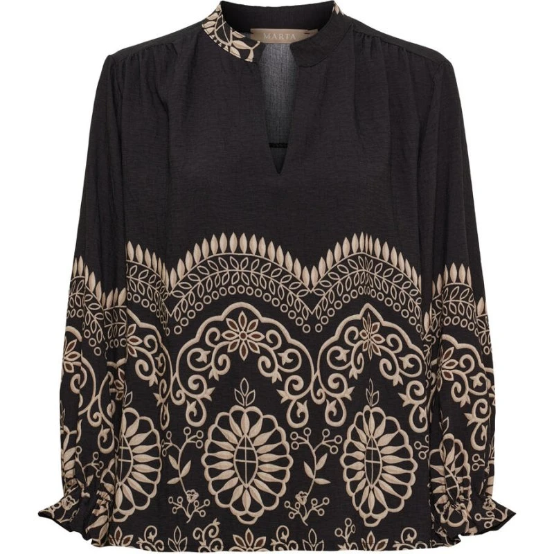 MARTA du Château Linden Bluse - Sort med beige mønster