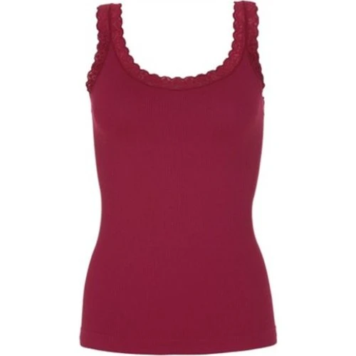 Tim & Simonsen Frida Rib Top i Bordeaux med blondekant