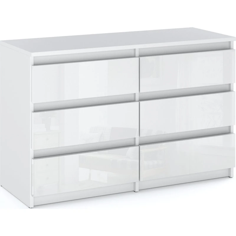 Hvid højglans kommode med 6 skuffer - 100 cm TV-skab