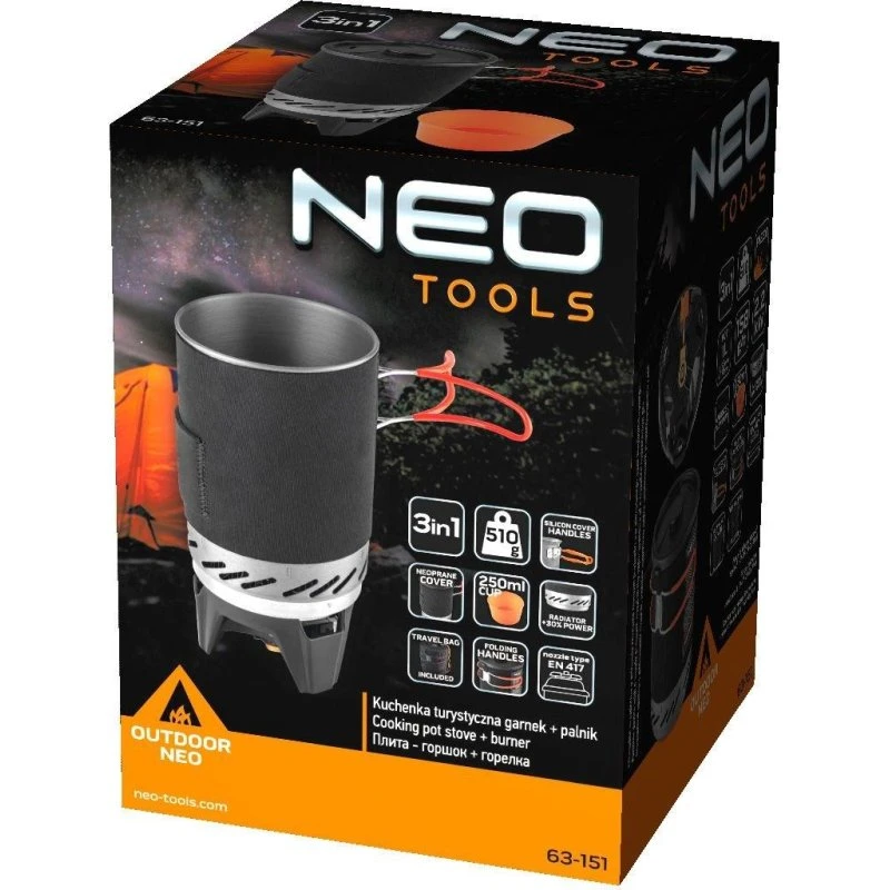 NEO TOOLS 63-151 3-i-1 Campinggryde med brænder og taske
